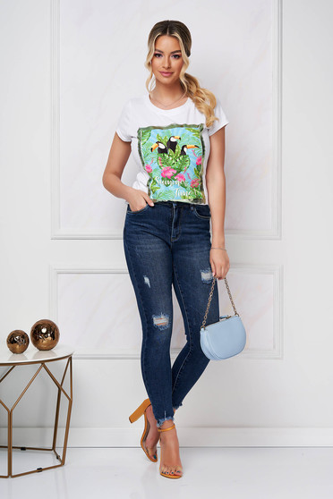 Blue jeans skinny jeans with medium waist faux leather belt