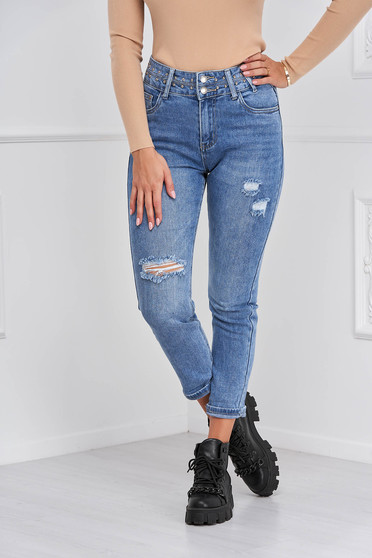 Blue jeans high waisted loose fit aims denim