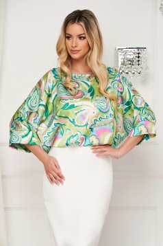 Women`s blouse office asymmetrical loose fit from satin abstract
