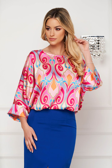 Office Blouses, Women`s blouse office asymmetrical loose fit from satin abstract - StarShinerS.com
