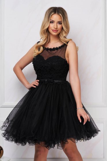 Black dress occasional cloche short cut laced from tulle molded soft cups provide support and shape