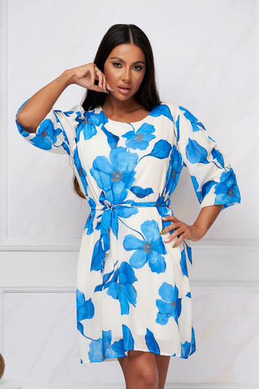 Kék ruhák, Rövid virágmintás bő szabású muszlin ruha - StarShiner.hu