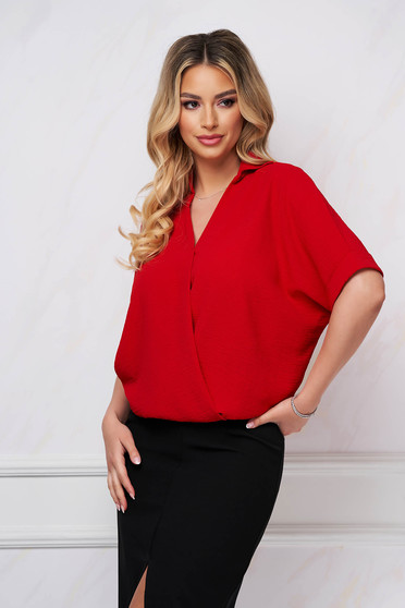 Blouses, Red women`s blouse office loose fit georgette wrap over front - StarShinerS.com