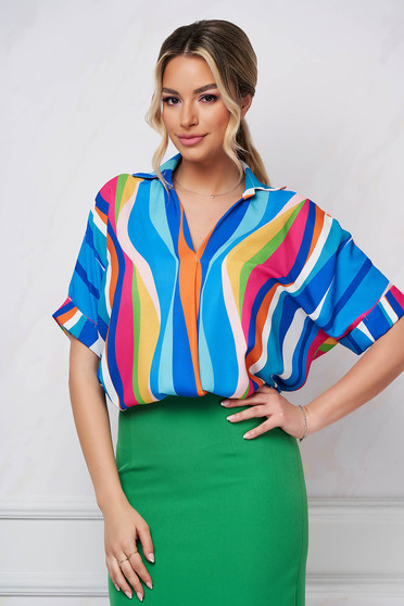 Office Blouses, Women`s blouse loose fit wrap over front georgette - StarShinerS.com