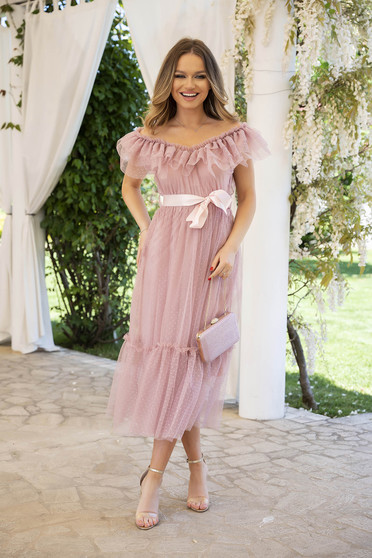 Lightpink dress occasional midi cloche with elastic waist from tulle detachable cord