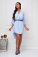 Lightblue women`s blouse asymmetrical loose fit thin fabric accessorized with belt 2 - StarShinerS.com