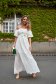 White dress midi cloche with elastic waist naked shoulders guipure 2 - StarShinerS.com