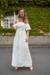 White dress midi cloche with elastic waist naked shoulders guipure 3 - StarShinerS.com