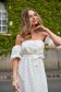 White dress midi cloche with elastic waist naked shoulders guipure 1 - StarShinerS.com