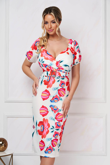 Online Dresses, Dress midi pencil crepe with floral print - StarShinerS.com
