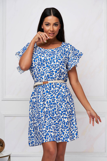 Loose dresses, Short cut loose fit thin fabric accessorized with belt with floral print dress - StarShinerS.com
