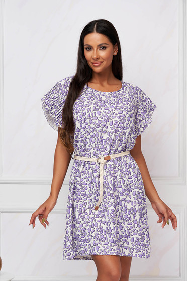Loose dresses, Short cut loose fit thin fabric accessorized with belt with floral print dress - StarShinerS.com