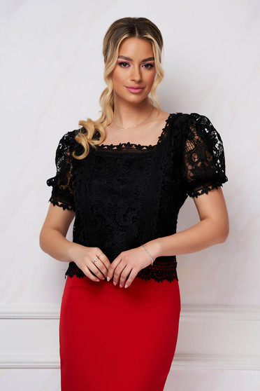 Short sleeves blouses, Black women`s blouse elegant cotton - StarShinerS.com