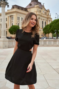 Black dress short cut cloche with elastic waist thin fabric with cut back