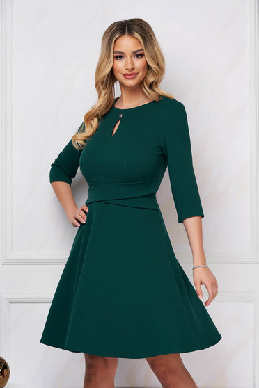 Darkgreen dress short cut cloche crepe with rounded cleavage
