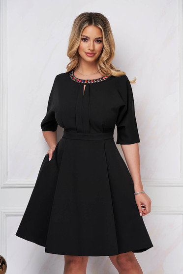 Black dress elegant midi cloche elastic cloth strass
