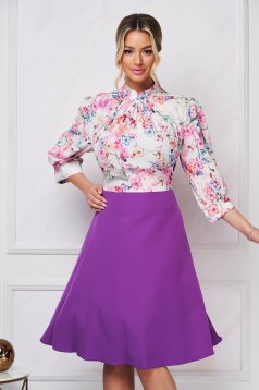 Purple dress midi cloche elastic cloth georgette with floral print