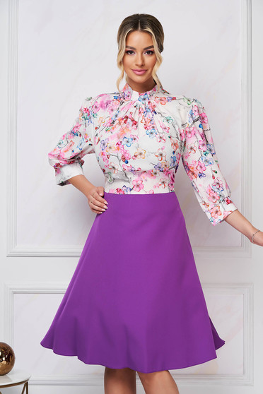 Dress midi cloche elastic cloth georgette with floral print