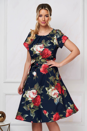 Dress cloche midi thin fabric detachable cord with floral print