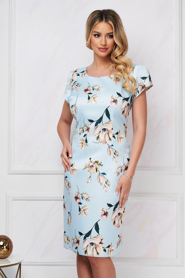 Dress elegant midi pencil taffeta nonelastic fabric with floral print