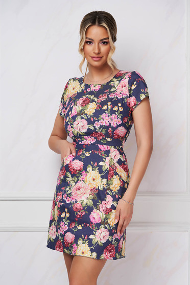 Dress short cut pencil elastic cloth with cut back with floral print