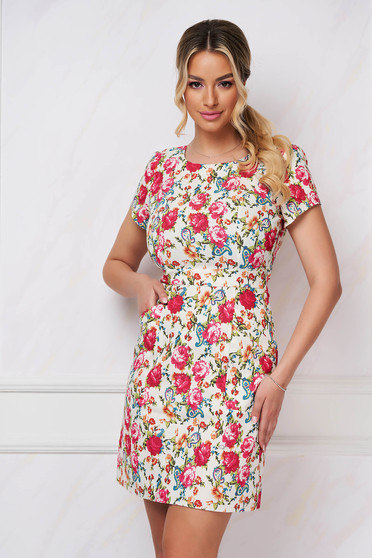 Dress short cut pencil elastic cloth with cut back with floral print