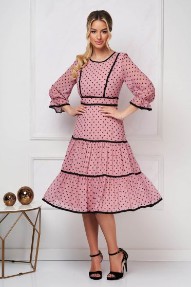 Flowy dresses, Dress elegant cloche from veil fabric dots print with ruffles at the buttom of the dress - StarShinerS.com