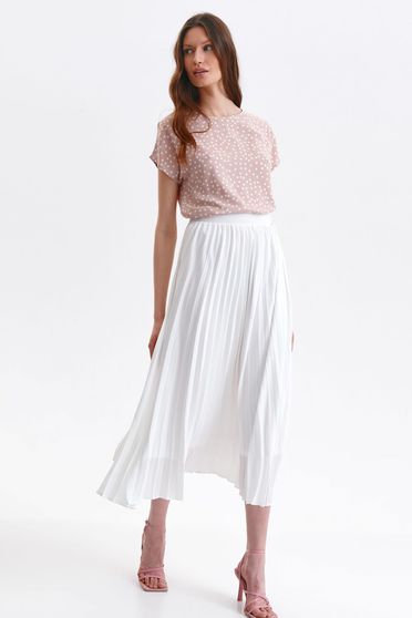 Midi skirts, White skirt midi cloche thin fabric pleated high waisted - StarShinerS.com
