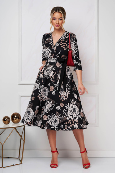 Dress midi cloche elastic cloth with floral print