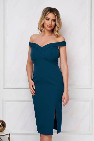 StarShinerS dirty green occasional dress with tented cut with v-neckline on the shoulders