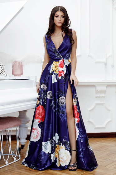 Evening dresses, Dress with floral print cloche occasional slit taffeta - StarShinerS.com