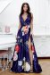 Floral Print Taffeta A-Line Dress with Slit - Artist 1 - StarShinerS.com