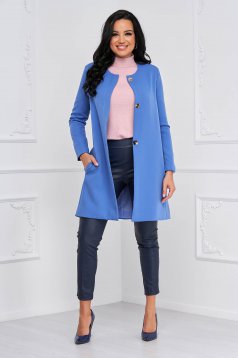 Lightblue overcoat elastic cloth with floral print lateral pockets straight - StarShinerS
