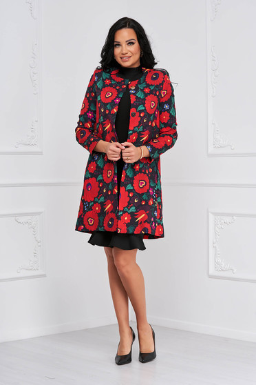 Overcoats, Overcoat elastic cloth with floral print lateral pockets straight - StarShinerS - StarShinerS.com