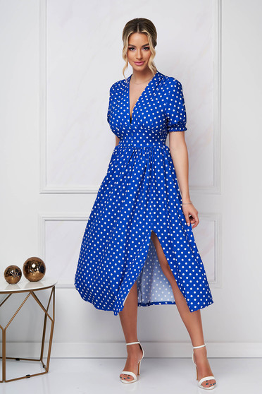 Dress midi cloche georgette dots print with button accessories
