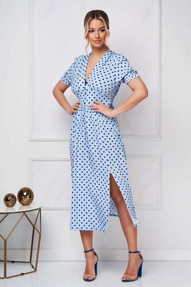 Online Dresses, Dress midi cloche georgette dots print with button accessories - StarShinerS.com