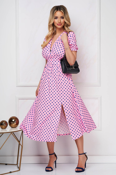 Office dresses, Dress midi cloche georgette dots print with button accessories - StarShinerS.com