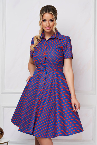Cotton dresses, Dress short cut cloche cotton front closing - StarShinerS.com