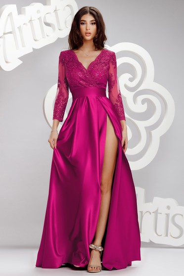 Online Dresses, Fuchsia dress cloche occasional long laced taffeta - StarShinerS.com