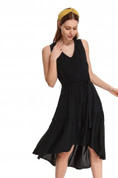 Black dress midi cloche asymmetrical with v-neckline thin fabric