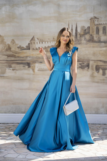 Blue dress occasional long cloche taffeta molded soft cups provide support and shape