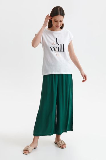 Női Pólók, Fehér casual pamutból készült bő szabású póló nyomtatott mintával - StarShiner.hu