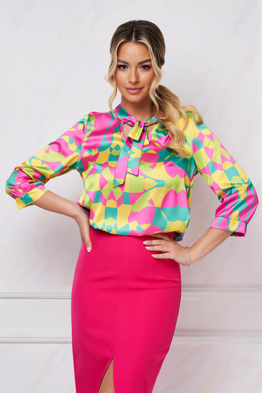 Office Blouses, - StarShinerS women`s blouse loose fit from satin - StarShinerS.com