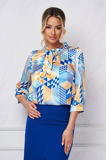 Office Blouses, - StarShinerS women`s blouse loose fit from satin - StarShinerS.com