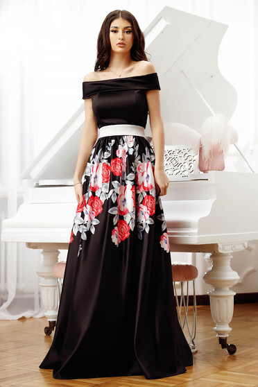 Dress long cloche taffeta with floral print