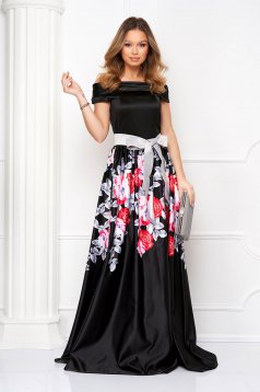 Long taffeta dress in flared style with floral print - Artista