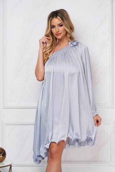Dress grey occasional asymmetrical loose fit from satin fabric texture