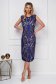 Blue dress elegant midi straight lace and crystal embellished details 5 - StarShinerS.com