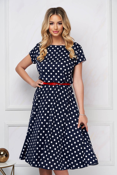 Dress office midi cloche with elastic waist lycra dots print