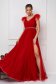 Long cloche from tulle with embellished accessories feather details red dress 1 - StarShinerS.com